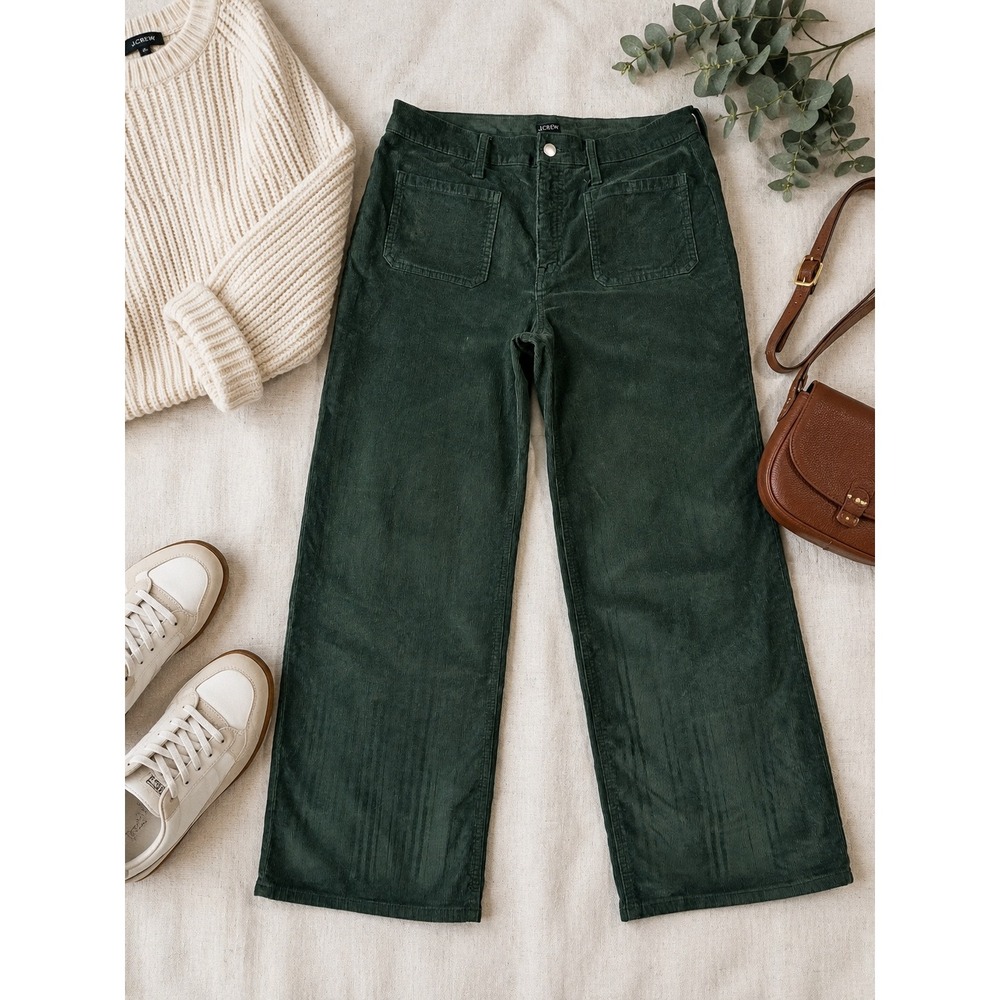 J.Crew Green Corduroy Wide‎ Leg Patch Pocket Pants Womens 29